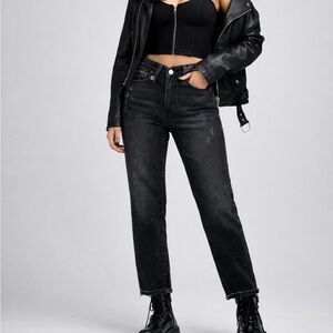 Pistola Nico High Rise Mom Jeans Black Shadow Wash Distressed Straight Leg 27x27